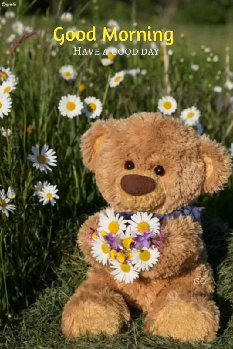 good morning teddy bear images with flowers