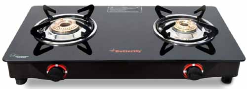 1) Butterfly Smart Glass Top 2 Burner Gas Stove