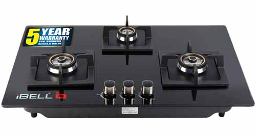 IBELL 490GH HOB 3 Burner Glass Top Gas Stove with Auto Ignition Toughened Glass Royal Black Design Black