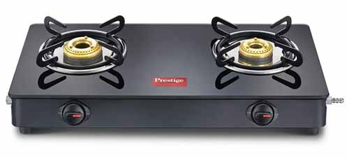 4) Prestige Magic Glass Top Gas Stove GTMC 03, Black, Tri Pin Burners